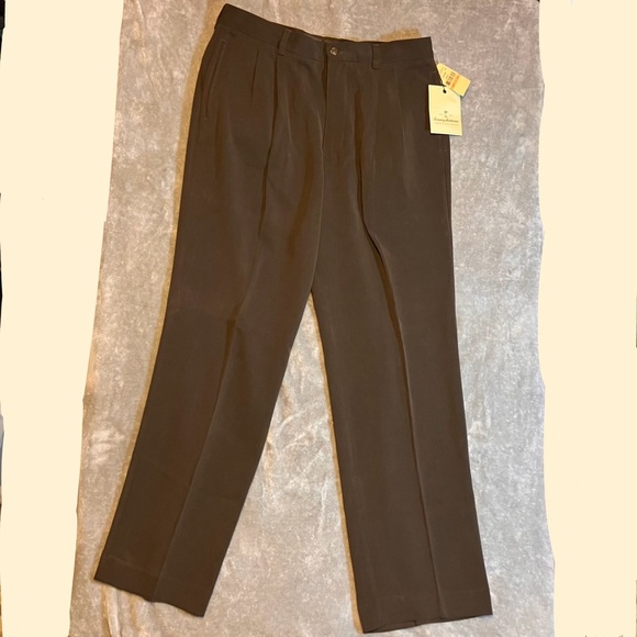Tommy Bahama Other - NWT Tommy Bahama Silk Bronson Dress Pants 33x41 Trousers Dark Pebble Pleated